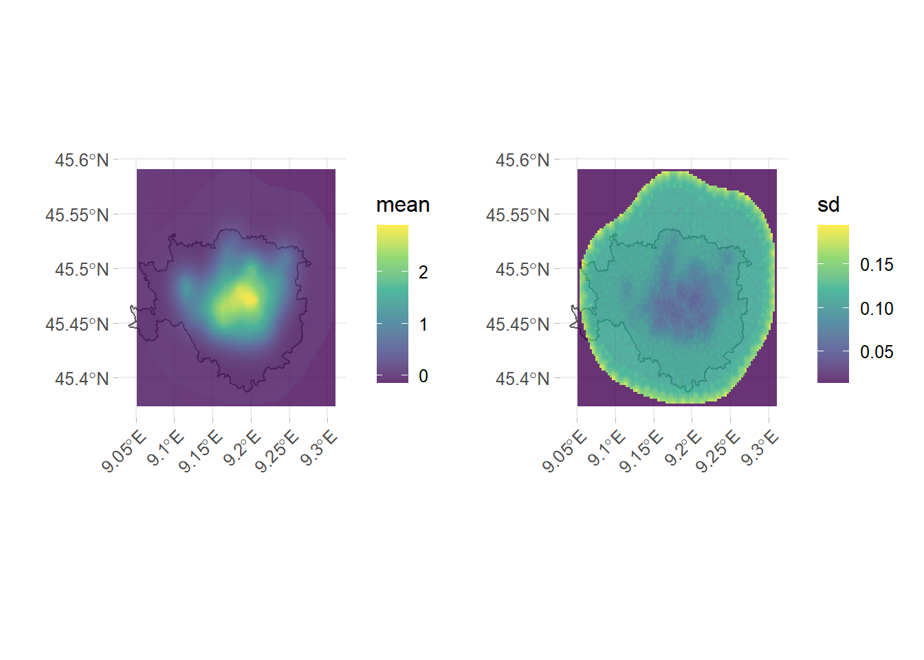 Prediction on predictive posterior mean a 122X122 grid overlapped with the Mesh3